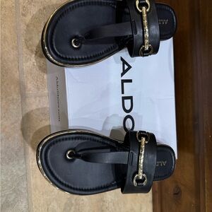 Aldo Black Sandal with Gold Accent Hardware